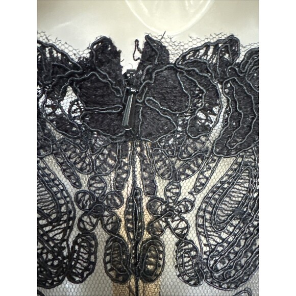Tadashi Shoji Size 12  Black Lace Cocktail Dress Cap Sleeve Embroidered Tulle - Picture 11 of 14